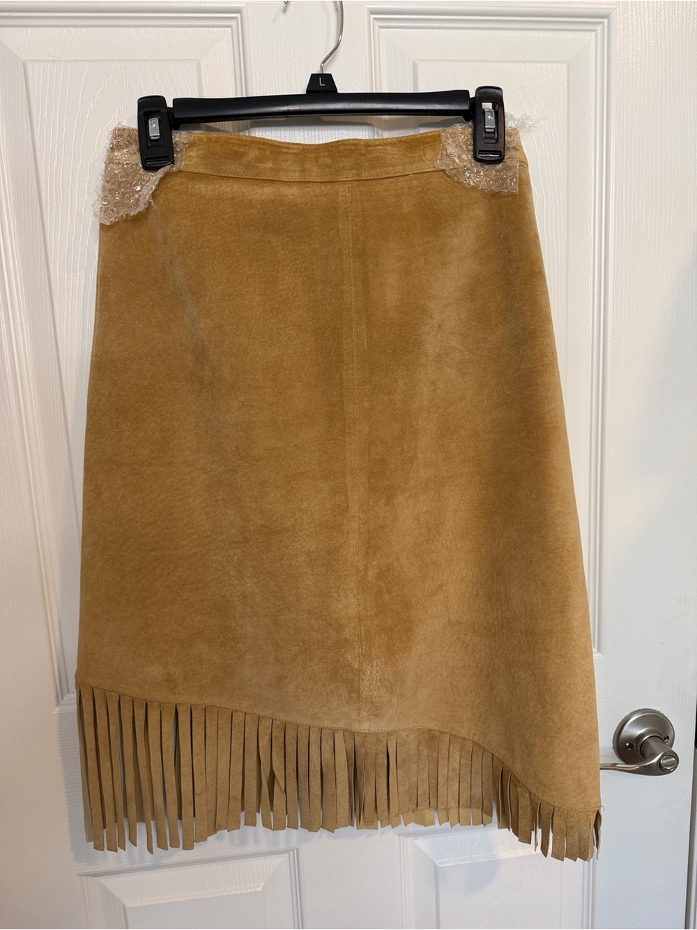 Vintage Newport News Genuine Suede Leather Fringe Skirt Tan Sz 8 Western Y2K